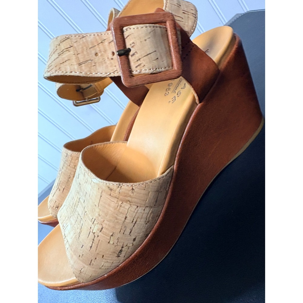 Kork-Ease Women's Myrna Cork Wedge Platform Sandals Tan Leather Ankle Strap 9 - Picture 7 of 10